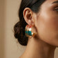 Gold hoop earring with turquoise and coral enamel, stylish statement jewelry for modern home décor lovers