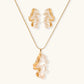 Elegant gold-tone necklace and matching earrings with ruffled pearl-like pendants, perfect for stylish home décor gifting.