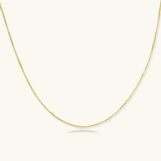 Elegant gold box chain necklace with sleek, modern links for everyday wear