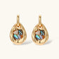 Gold teardrop earrings with iridescent abalone shell inlay, elegant artisan jewelry for women