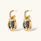 Gold hoop earrings with iridescent abalone shell inlay, modern statement jewelry for women