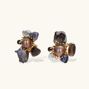 OVIANA Noir Bloom Pearl Earrings