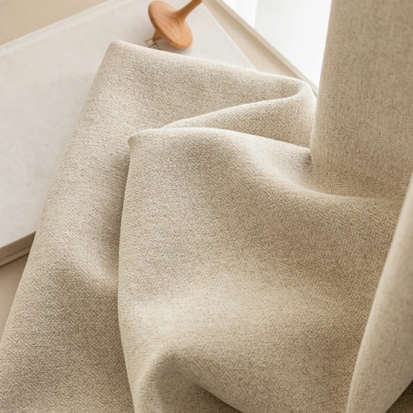 Étoffe Luxe Chenille Curtain Panel – Cream Beige Room-Darkening Drapery