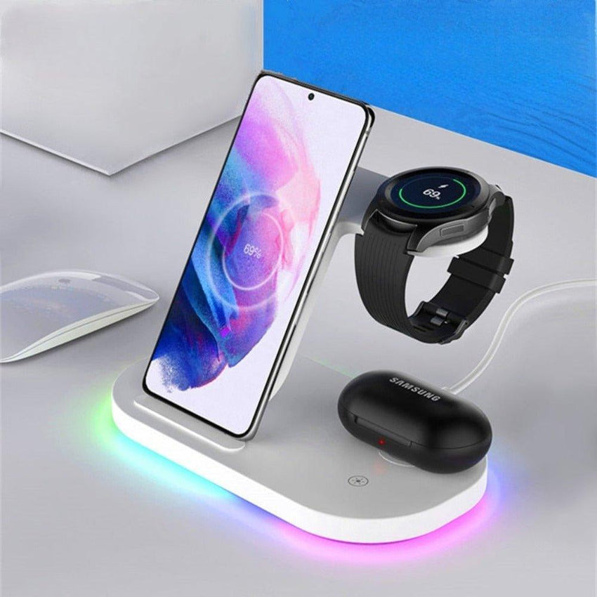 3 in 1 Wireless Charger Stand For Samsung Phone Galaxy Watch Buds iPhone Apple AirPods - Fansee Australia