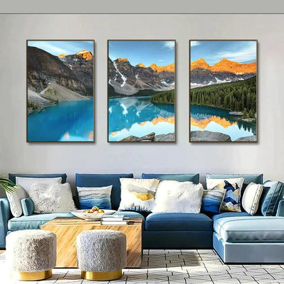 3 Piece Beautiful Mountain Lake Framed Canvas Wall Art - Fansee Australia