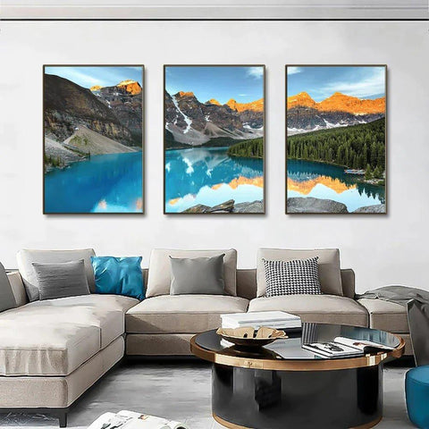 3 Piece Beautiful Mountain Lake Framed Canvas Wall Art - Fansee Australia