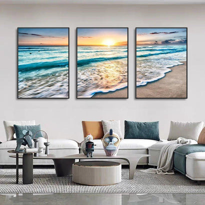 3 Piece Stunning Sea Sunset Framed Canvas Wall Art - Fansee Australia