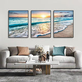 3 Piece Stunning Sea Sunset Framed Canvas Wall Art - Fansee Australia