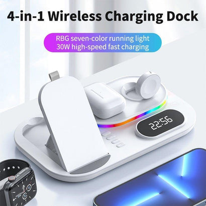 4 in 1 Wireless Charger Stand For iPhone Apple Watch AirPods Pro Samsung S21 Galaxy Watch - Fansee Australia