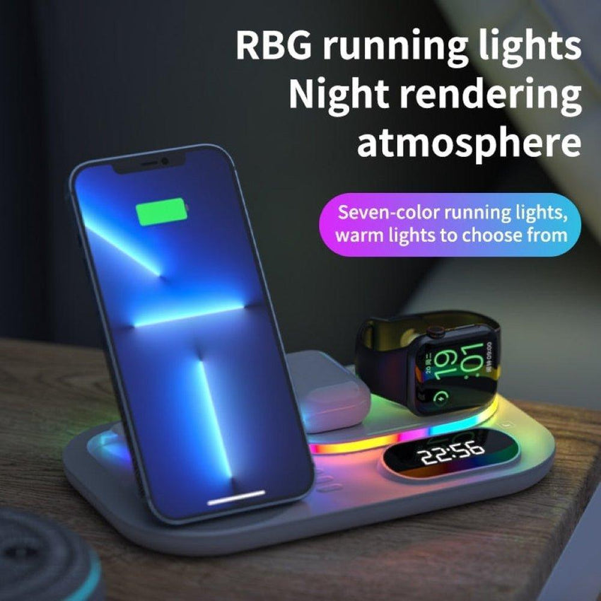 4 in 1 Wireless Charger Stand For iPhone Apple Watch AirPods Pro Samsung S21 Galaxy Watch - Fansee Australia