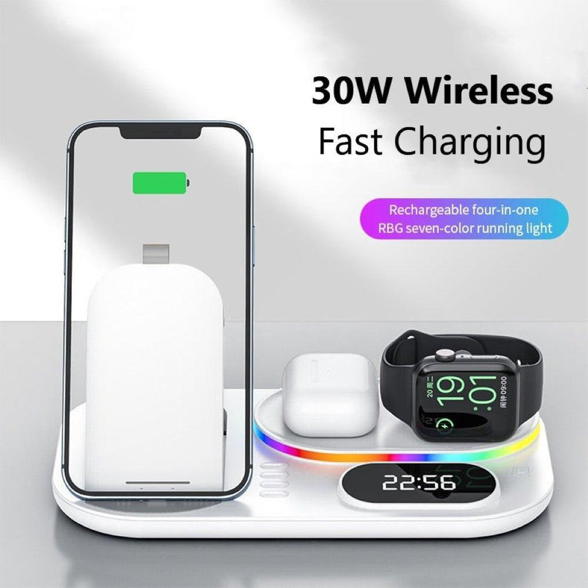 4 in 1 Wireless Charger Stand For iPhone Apple Watch AirPods Pro Samsung S21 Galaxy Watch - Fansee Australia