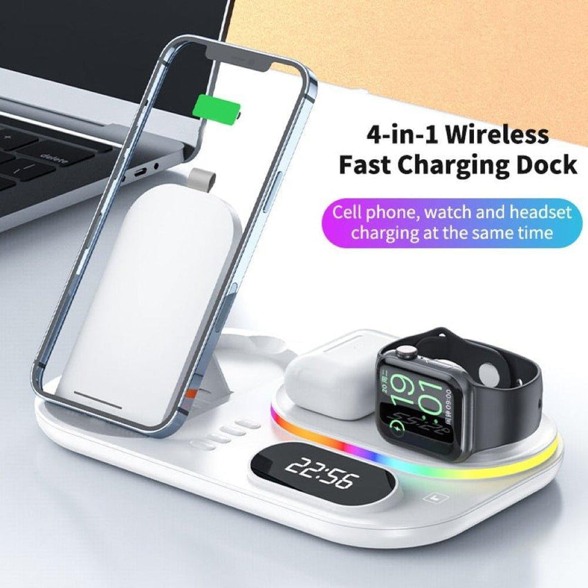 4 in 1 Wireless Charger Stand For iPhone Apple Watch AirPods Pro Samsung S21 Galaxy Watch - Fansee Australia