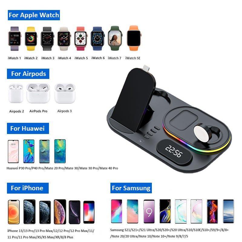 4 in 1 Wireless Charger Stand For iPhone Apple Watch AirPods Pro Samsung S21 Galaxy Watch - Fansee Australia