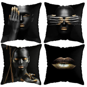 4 Pcs Set Gold Beauty In A Black Art Cushion Covers (45x45cm) - Fansee Australia