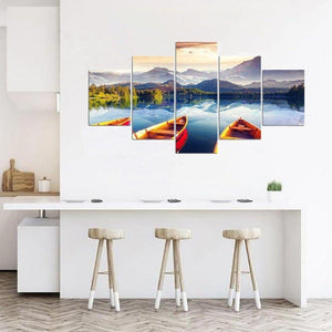 5 Panels Boats And Mountains Framed Canvas Wall Arts - Fansee Australia