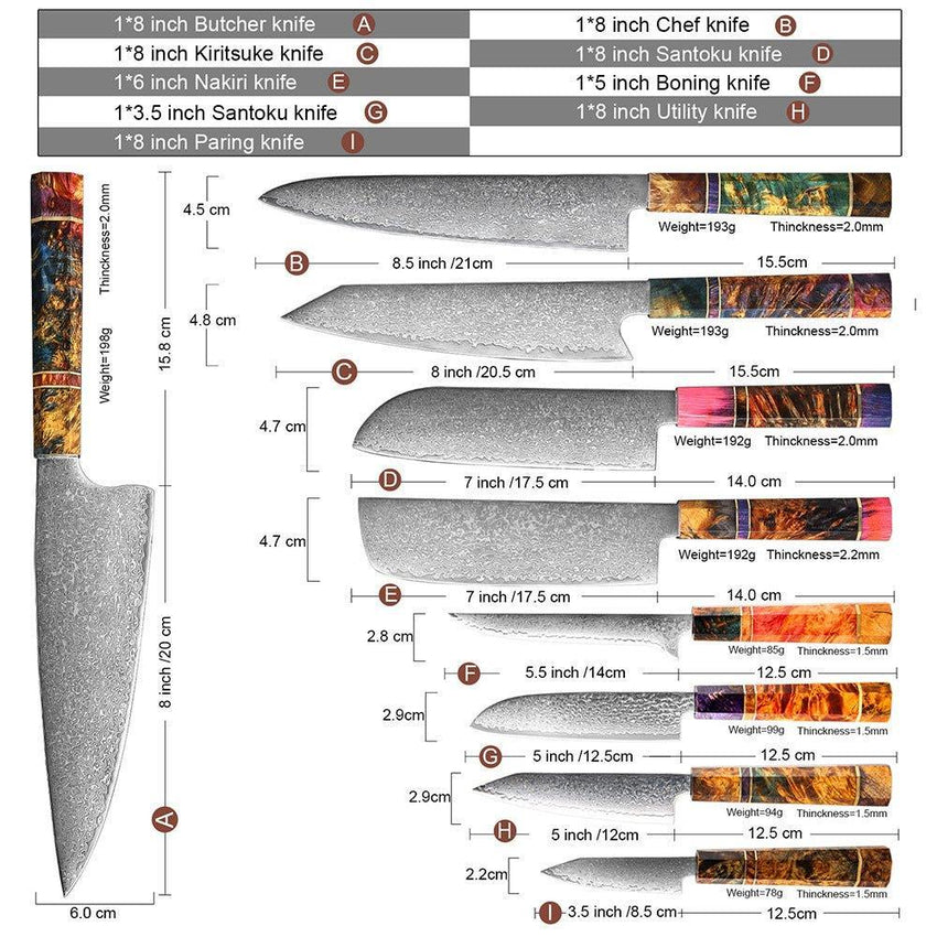 5-Piece Damascus Steel Chef Knife Set – Patterned Finish - Fansee Australia