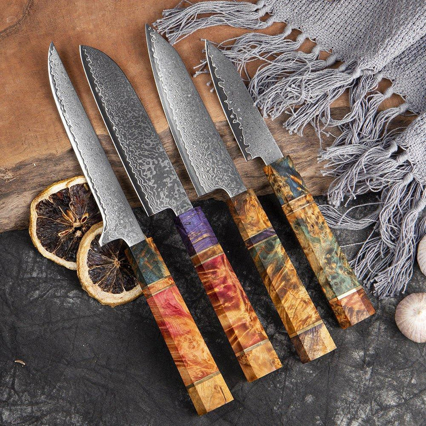 5-Piece Damascus Steel Chef Knife Set – Patterned Finish - Fansee Australia