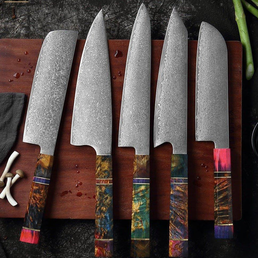 5-Piece Damascus Steel Chef Knife Set – Patterned Finish - Fansee Australia