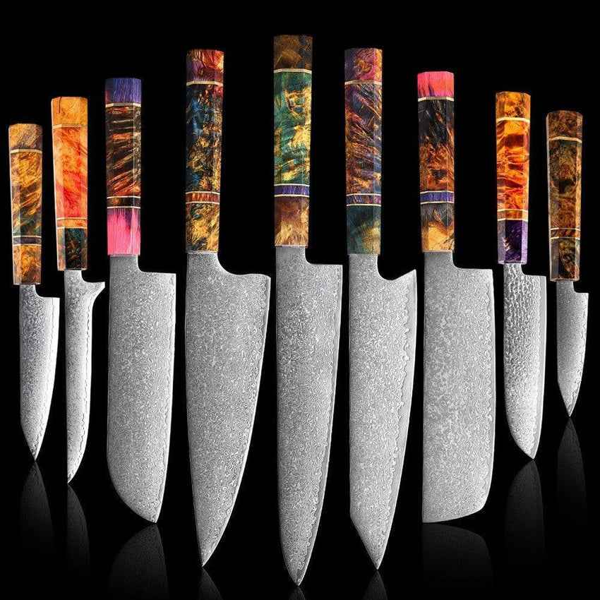 5-Piece Damascus Steel Chef Knife Set – Patterned Finish - Fansee Australia
