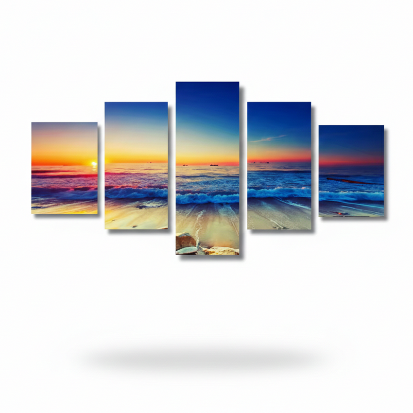 Twilight Tide: 5-Panel Multi-Depth Deep Sea Sunset Canvas Art Set
