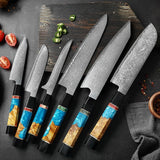 6-Piece Japanese Damascus Knife Set – Vibrant Resin Handle Collection - Fansee Australia
