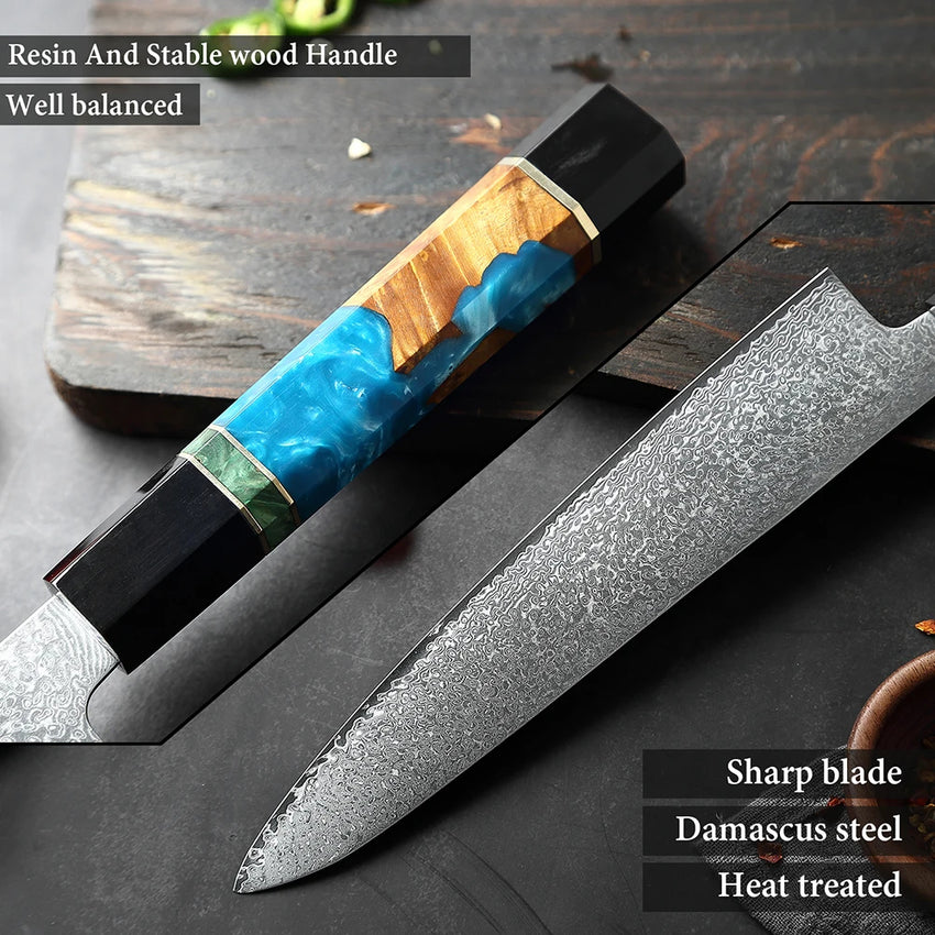 6-Piece Japanese Damascus Knife Set – Vibrant Resin Handle Collection - Fansee Australia