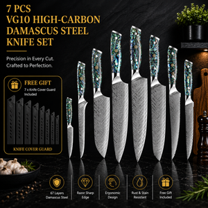 7-Piece Japanese VG10 Damascus-Style Chef Knife Set – Abalone Shell Handles