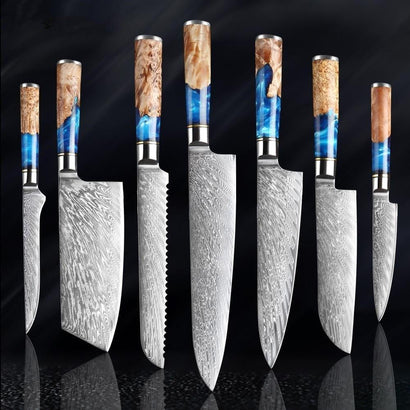 7-Piece VG10 Damascus Steel Chef Knife Set – Premium Japanese Style - Fansee Australia