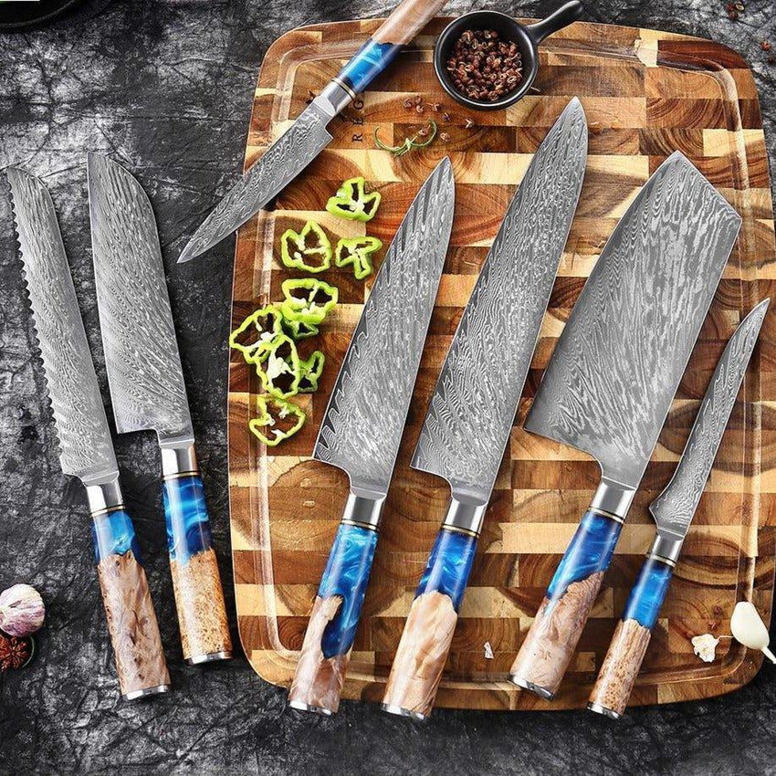 7-Piece VG10 Damascus Steel Chef Knife Set – Premium Japanese Style - Fansee Australia