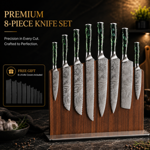 8-Piece Green Handle Knife Set – Stainless Steel Essentials