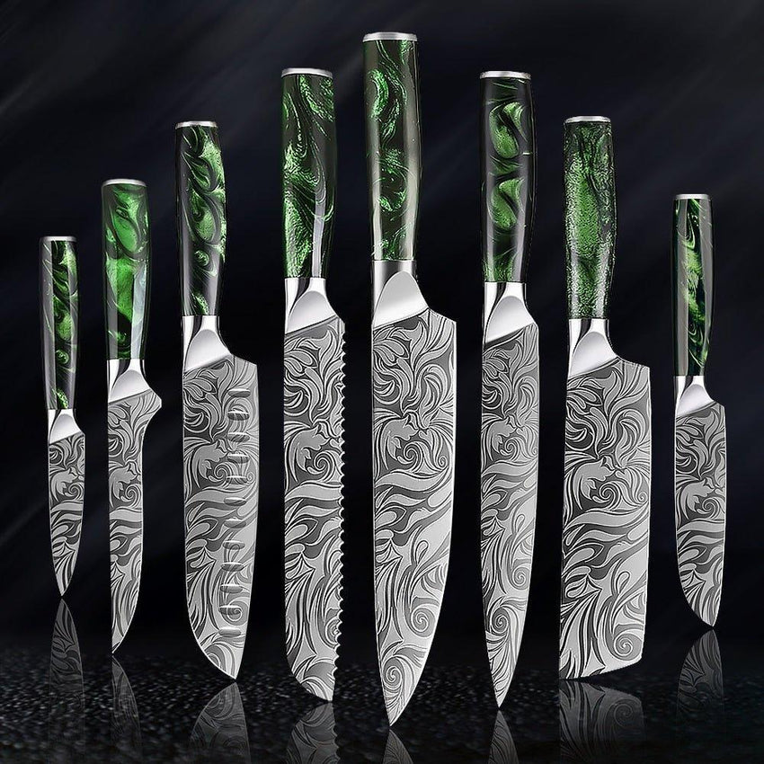 8 Pcs High Carbon Stainless Steel Knife Set Green - Fansee Australia