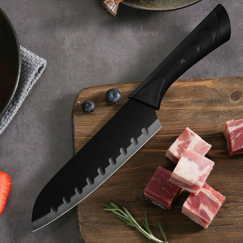 8 Pcs High Quality Stainless Steel Black Kitchen Knives Set With Holder Sharpener - Fansee Australia