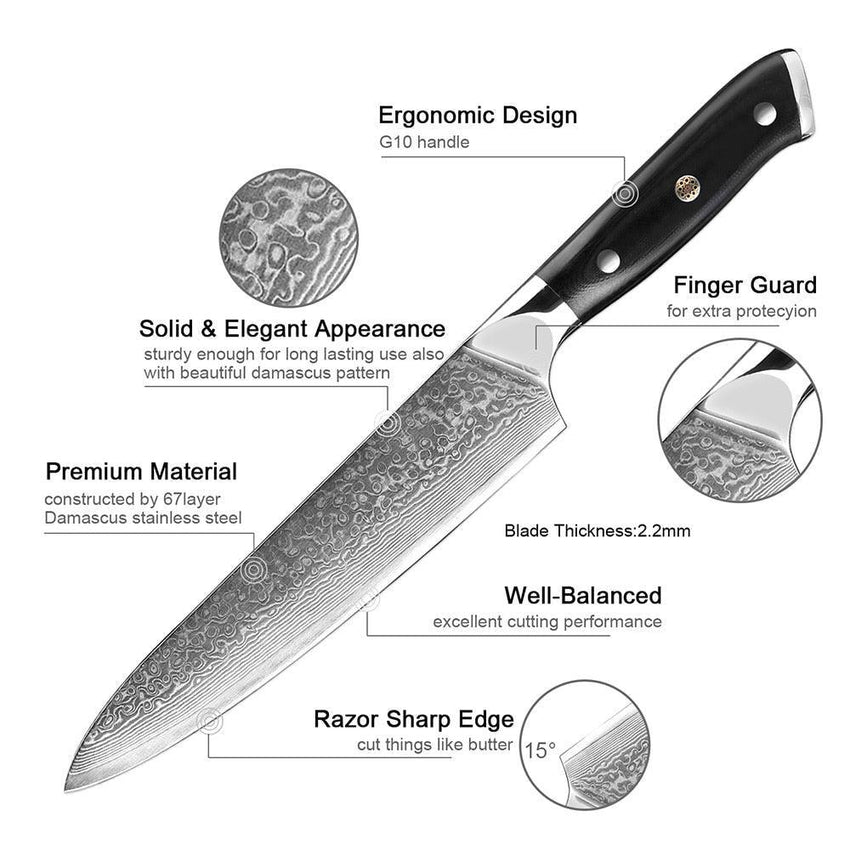 8-Piece 67-Layer Damascus Steel Chef Knife Set – Japanese Precision - Fansee Australia