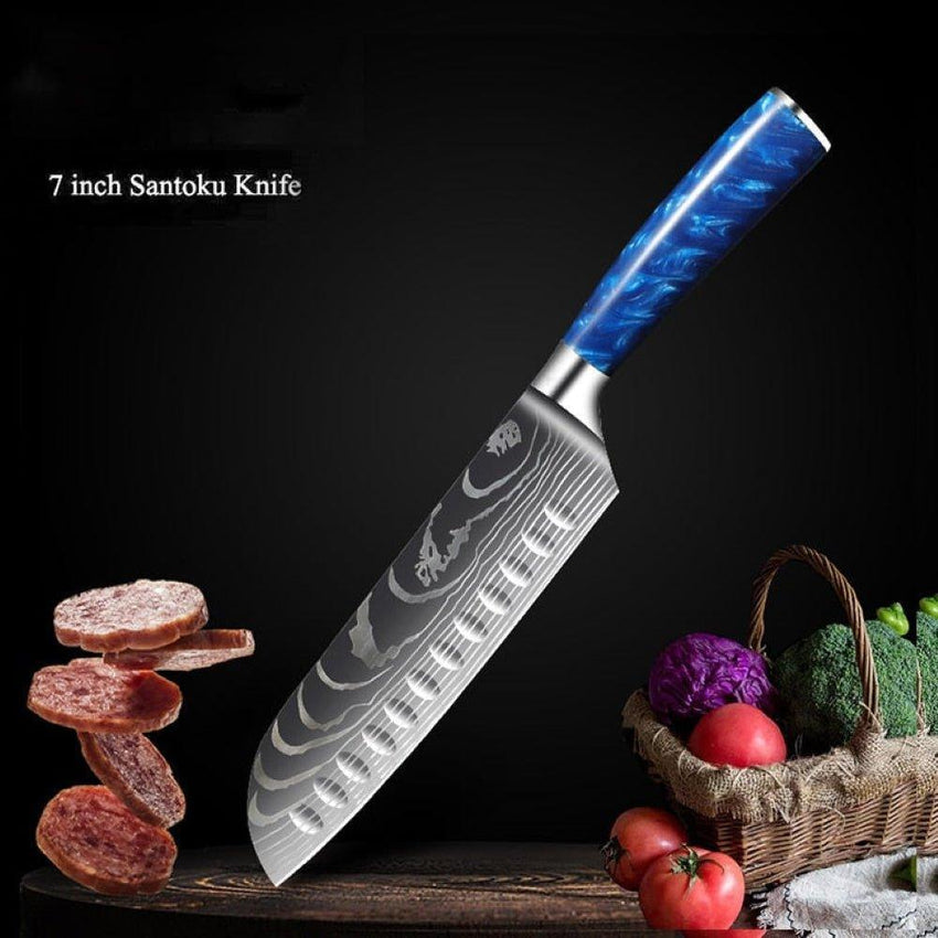 8-Piece Blue Handle Knife Set – High Carbon Stainless Steel - Fansee Australia