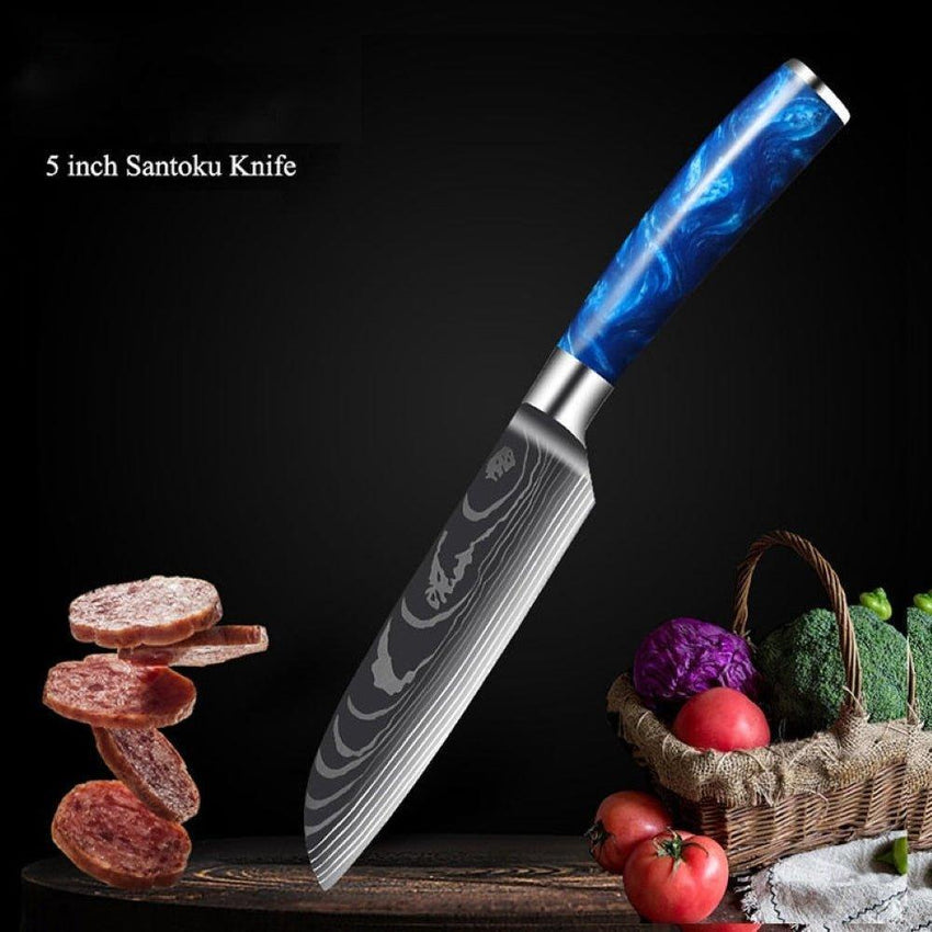 8-Piece Blue Handle Knife Set – High Carbon Stainless Steel - Fansee Australia