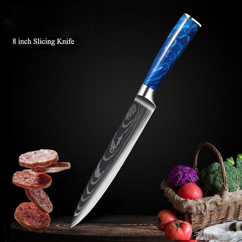 8-Piece Blue Handle Knife Set – High Carbon Stainless Steel - Fansee Australia