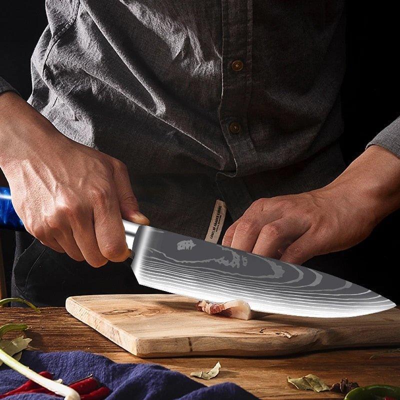 8-Piece Blue Handle Knife Set – High Carbon Stainless Steel - Fansee Australia
