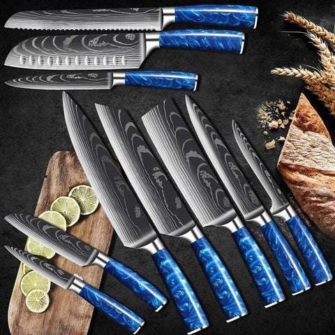 8-Piece Blue Handle Knife Set – High Carbon Stainless Steel - Fansee Australia