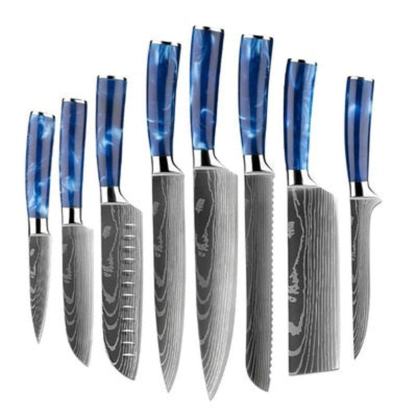 8-Piece Blue Handle Knife Set – High Carbon Stainless Steel - Fansee Australia