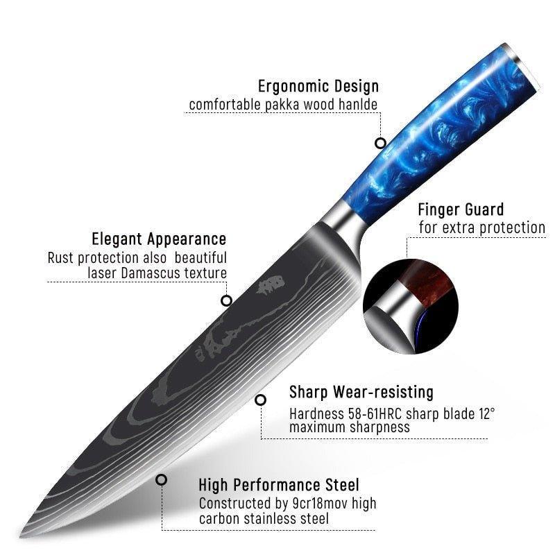 8-Piece Blue Handle Knife Set – High Carbon Stainless Steel - Fansee Australia