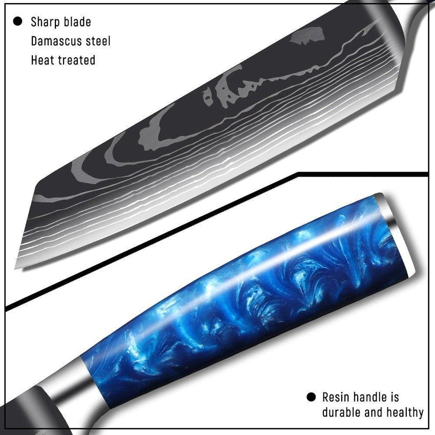 8-Piece Blue Handle Knife Set – High Carbon Stainless Steel - Fansee Australia
