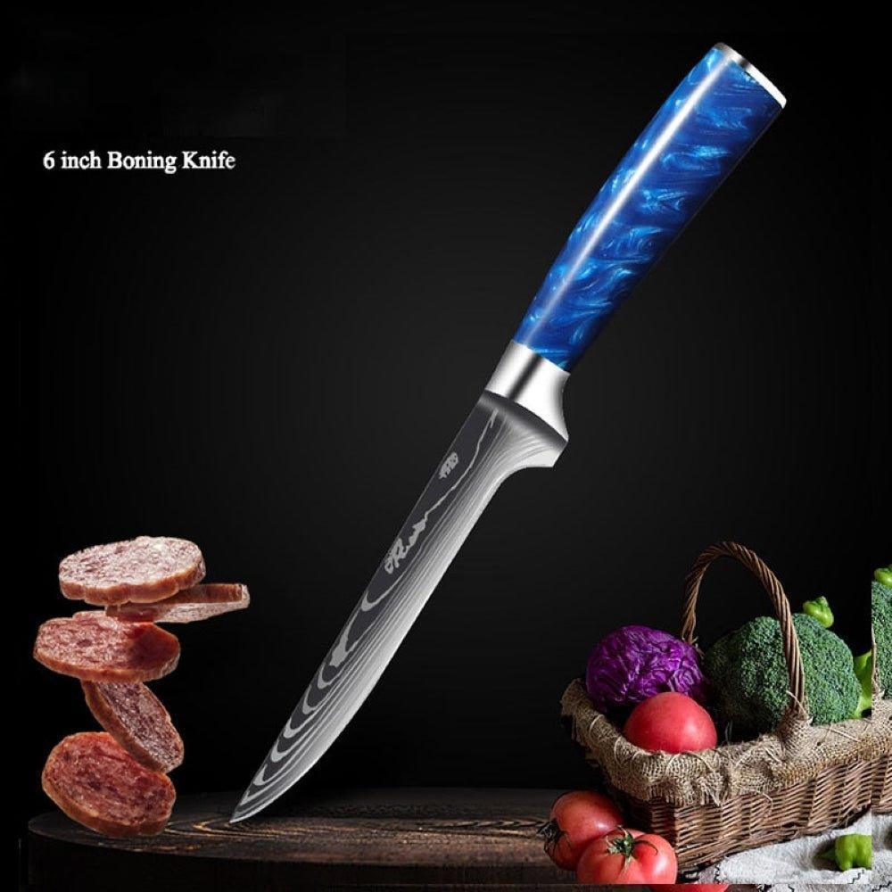 8-Piece Blue Handle Knife Set – High Carbon Stainless Steel - Fansee Australia