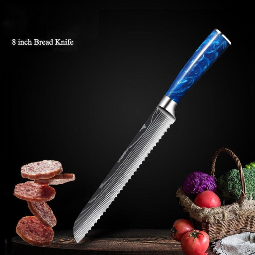 8-Piece Blue Handle Knife Set – High Carbon Stainless Steel - Fansee Australia