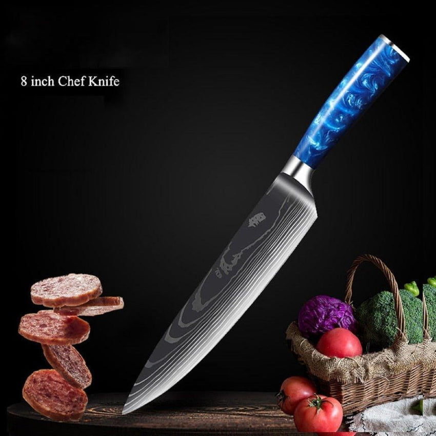 8-Piece Blue Handle Knife Set – High Carbon Stainless Steel - Fansee Australia