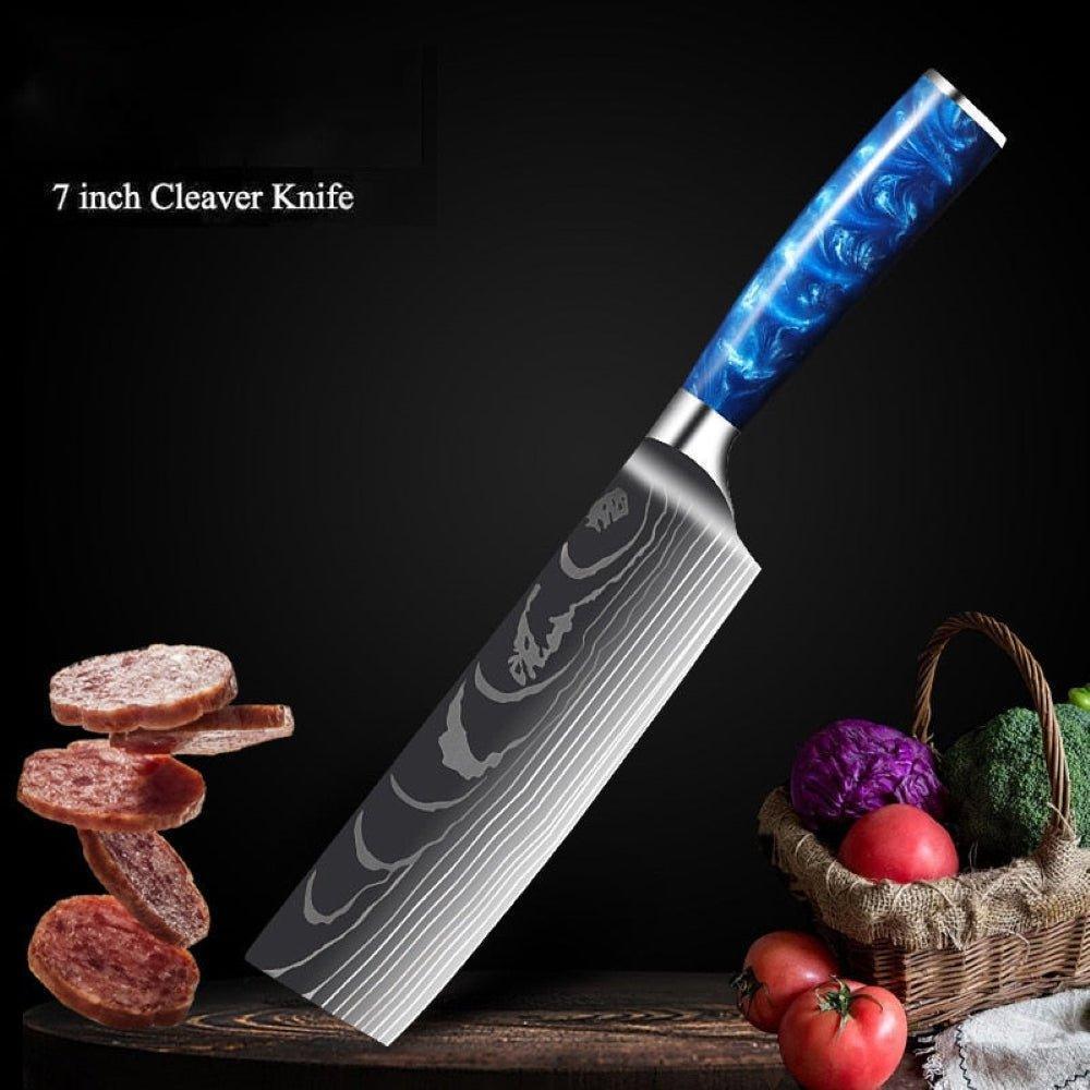 8-Piece Blue Handle Knife Set – High Carbon Stainless Steel - Fansee Australia