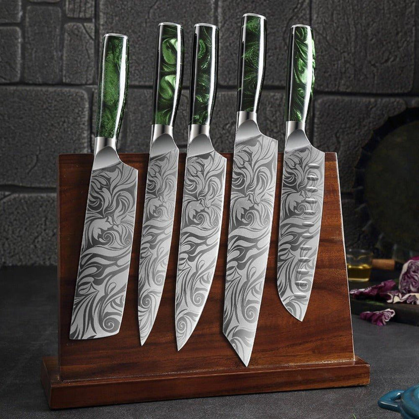 8-Piece Green Handle Knife Set – Stainless Steel Essentials - Fansee Australia