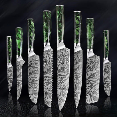 8-Piece Green Handle Knife Set – Stainless Steel Essentials - Fansee Australia