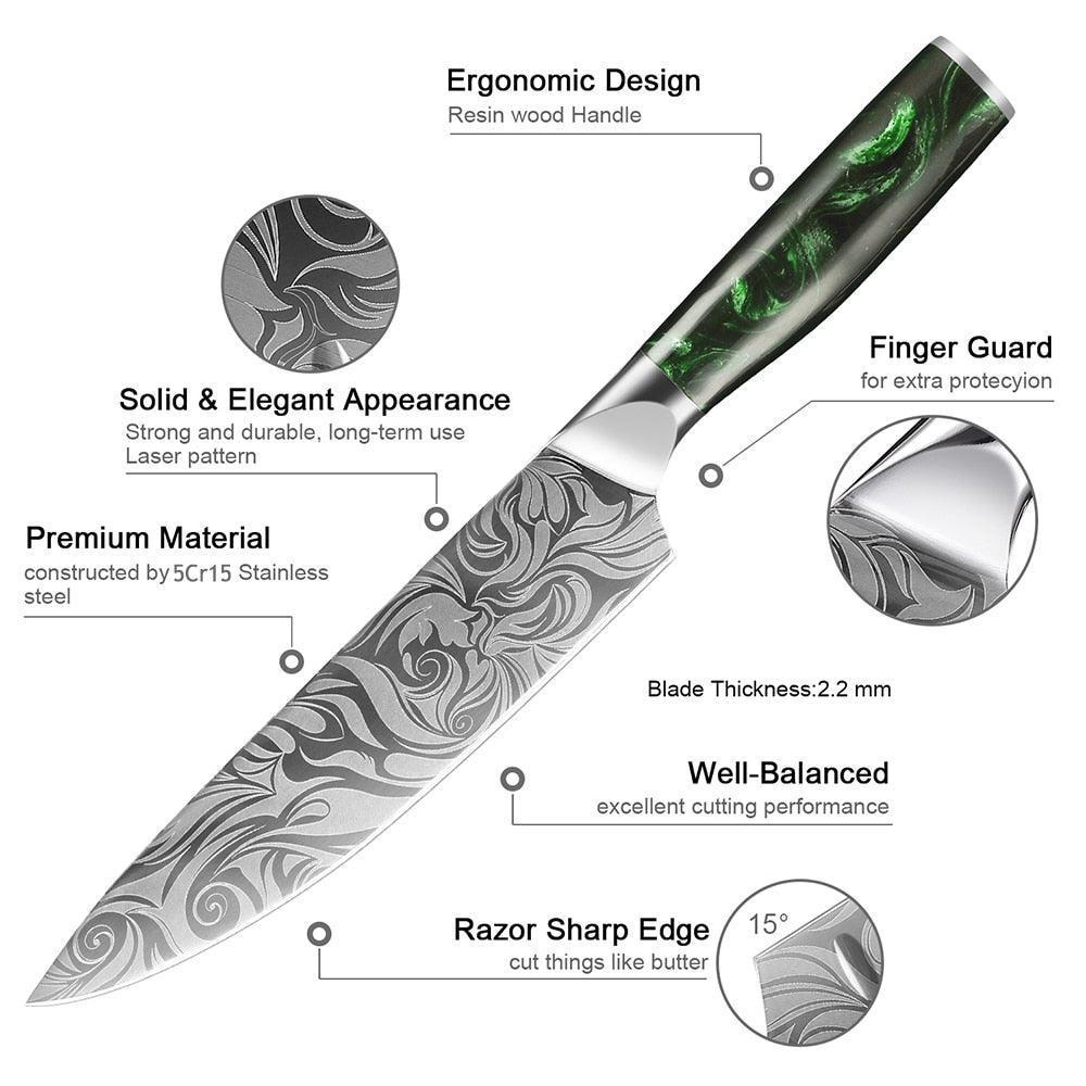 8-Piece Green Handle Knife Set – Stainless Steel Essentials - Fansee Australia