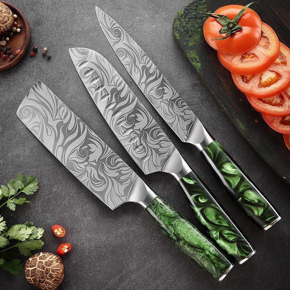 8-Piece Green Handle Knife Set – Stainless Steel Essentials - Fansee Australia