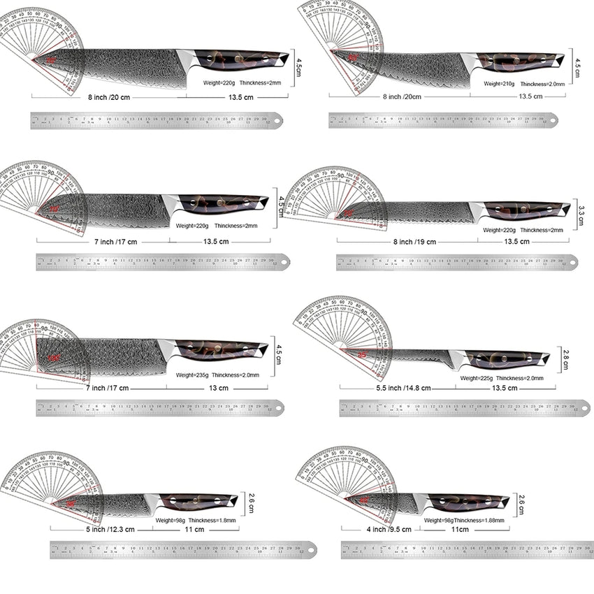 8-Piece VG10 Core Japanese Damascus Knife Set – Full Kitchen Range - Fansee Australia